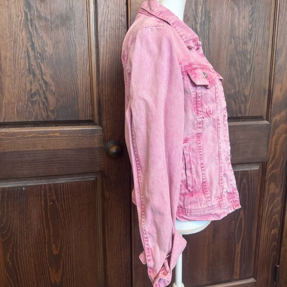 Free People  pink rumors acid wash denim jean jacket - Picture 2 of 7